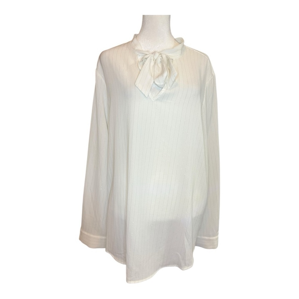Adrianna Papell White Top Silver pinstripes Interview Outfit Top size 3X